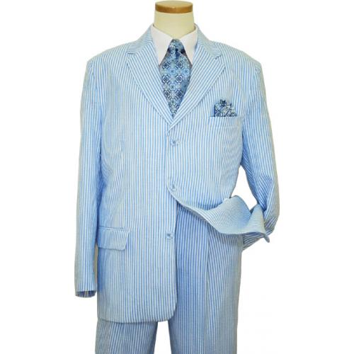 Successos 100% Cotton Sky Blue / White SeerSucker Suit BP3195-1